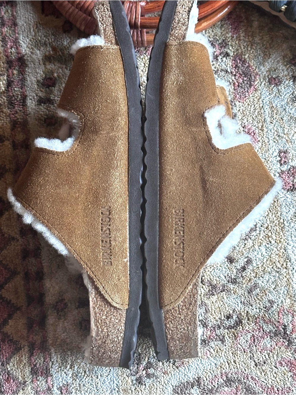 Birkenstock Suede Shearling Arizona Sandals in Chestnut and White - Picture 7 of 8